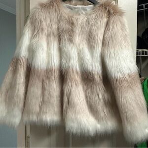 Elegant Faux Fur Teddy Jacket in Cream, Pink and Brown